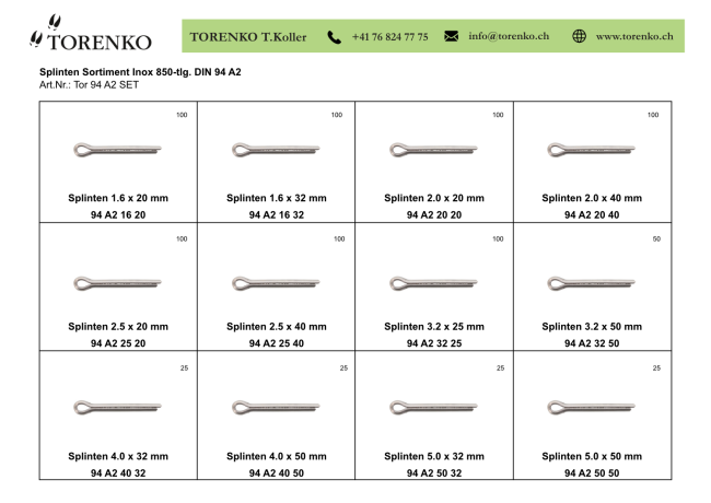 Splinten Sortiment Inox A2 850 tlg.
